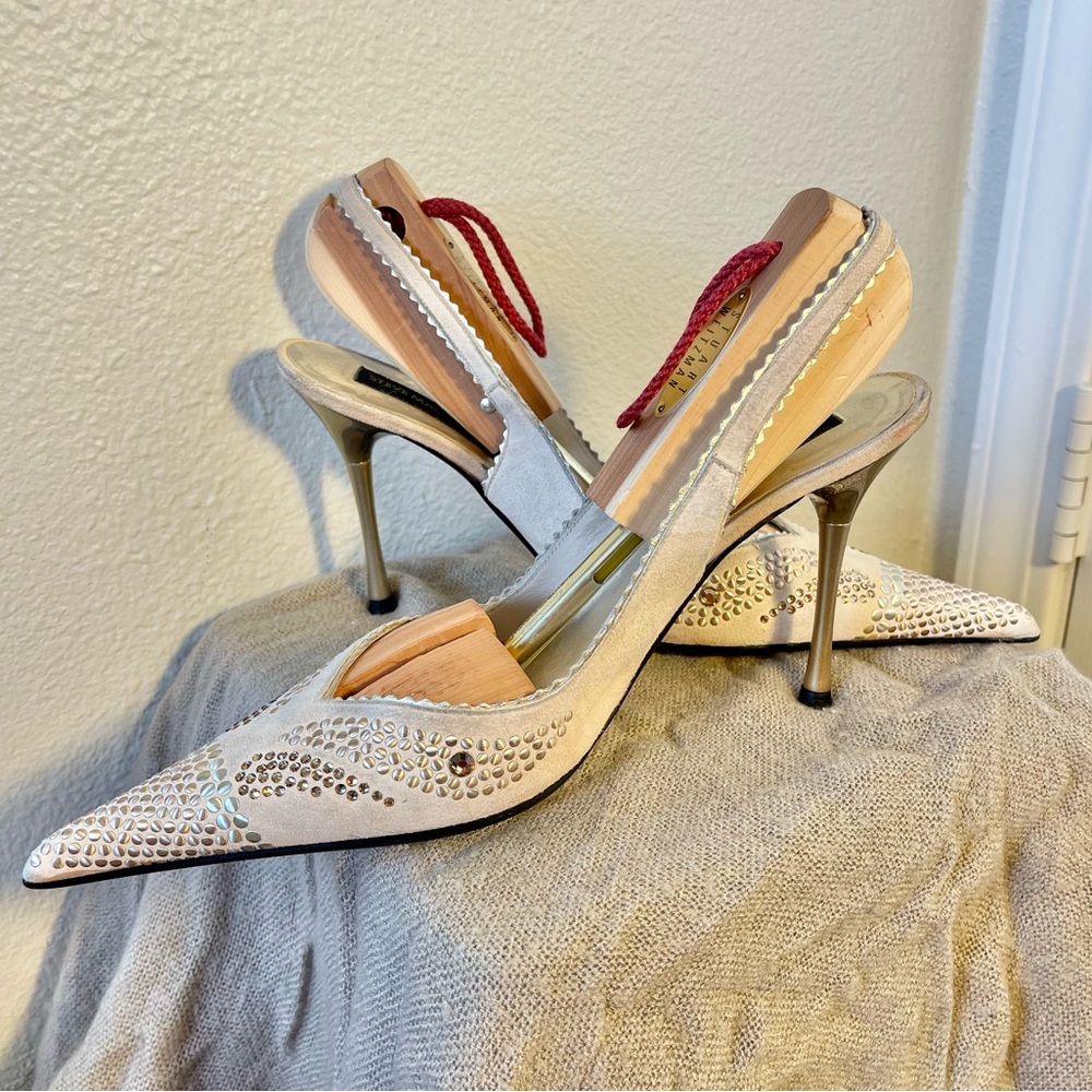 Steve Madden LUXE Tan Suede Stud / Crystal Embellished Sling Back Stiletto